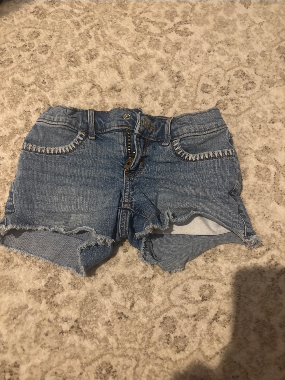 abercrombie kids light blue distressed denim shorts